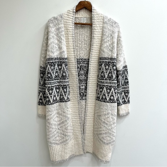 Joie woman’s gray cream knit long cardigan sweater Aztec southwestern size small - Picture 1 of 9